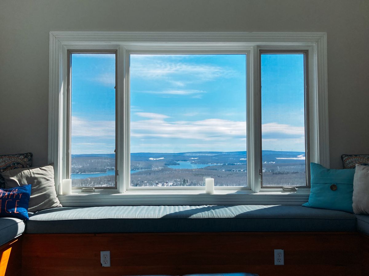 Window seat with an outdoor view