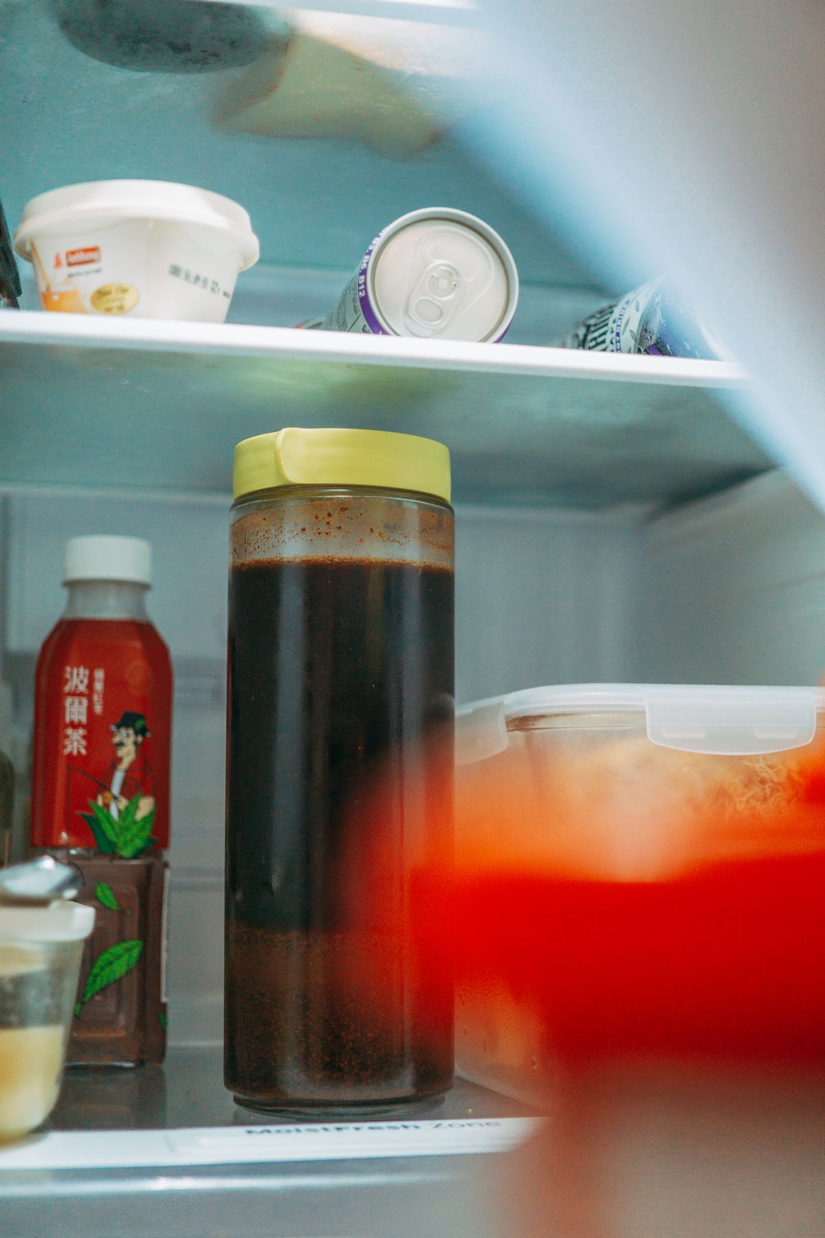 Food visible on refrigerator shelves