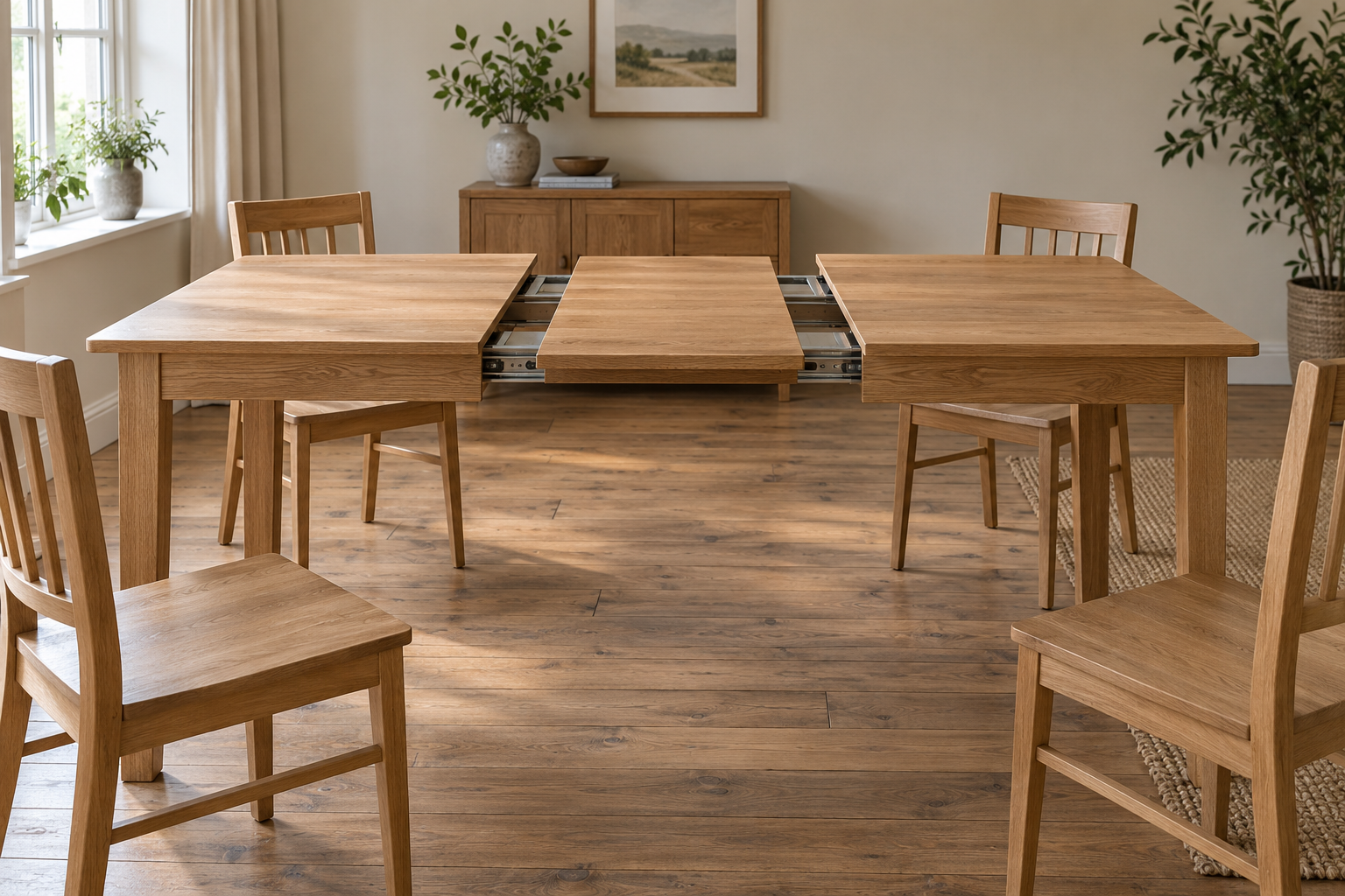 Illustrative scene of an extending table opened out